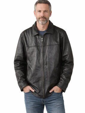 Top Gun first class Italian lamb black buttery soft leather full zip jacket, L